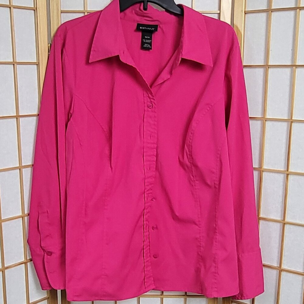 Lane Bryant woven hot pink button-down long-sleeve blouse EUC size 18/20